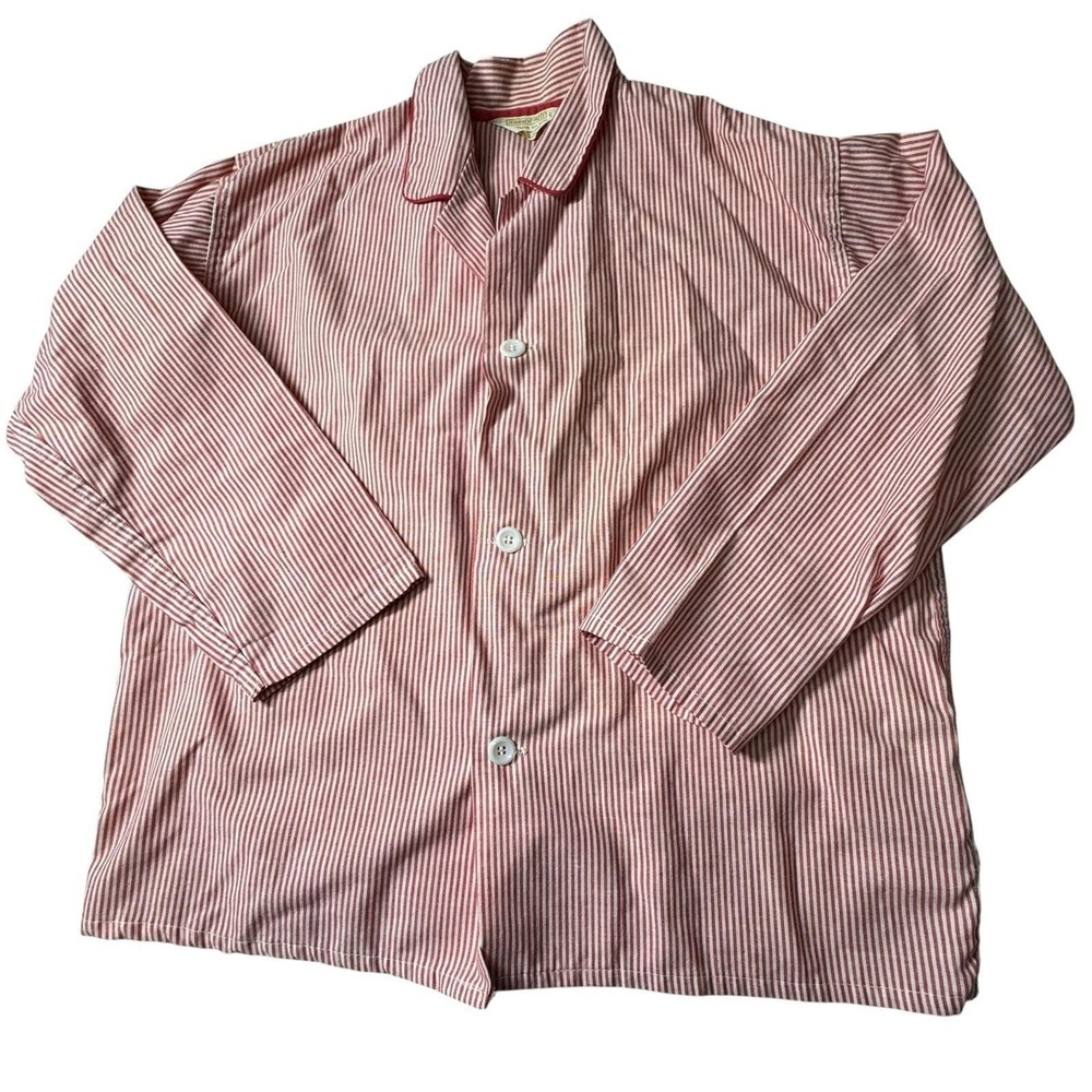 Vtg 60s or 70s Pajama Top Women's Size 48"Chest Pink Stripped Permanent Press